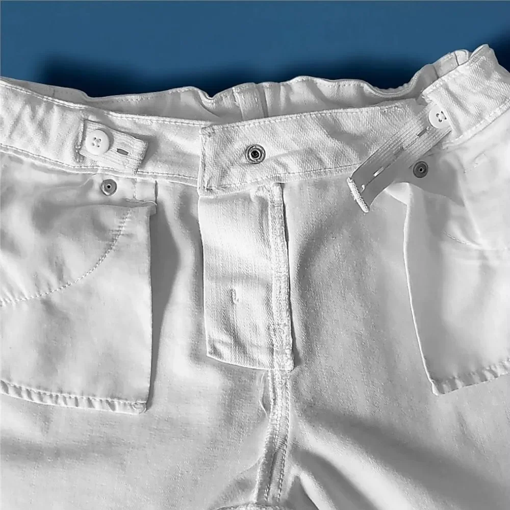 Cat & Jack Girls Jean Shorts White Cutoff Mid-Rise Size Large Elastic Waistband
